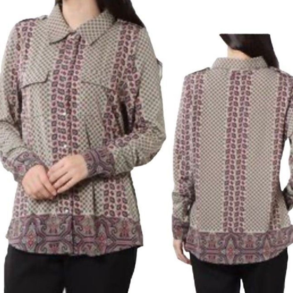 BCBGMAXAZRIA Dalgarven Print Button Down Shirt Blouse Small‎